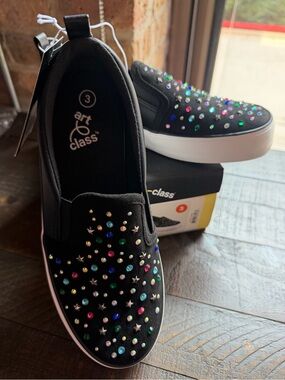 art class Black Slip-On Sneakers with Multicolor Gem Accents
